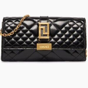 Versace Greca Goddess Mini Quilted Patent Leather Crossbody / Clutch Black